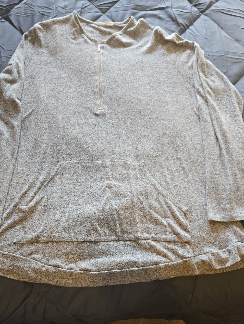 Light Gray Quarter-Zip Plush Pullover Hoodie
